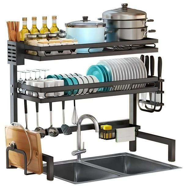 Escurridor de Trastes de 2 Niveles, Acero Inoxidable sobre Fregadero, Rejilla de Secado para Escurridor de Platos Grande, Organizadores de Cocina Multifuncionales y Estante de Almacenamiento