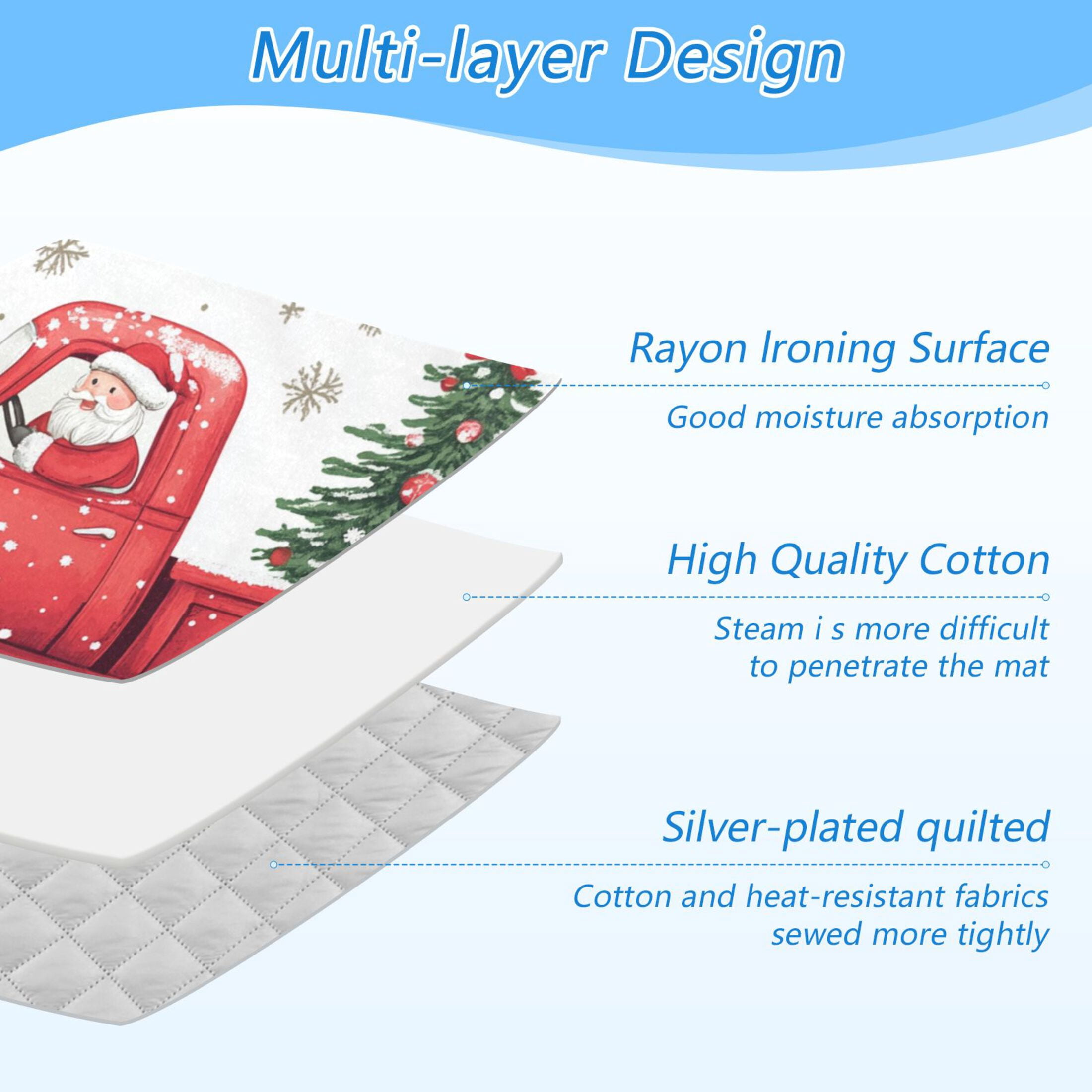 Santa Driving Car with Christmas Trees Snow Ironing Mat Blanket Portable Travel Ironing Pad Heat Resistant Pad 47.2" x 27.6”