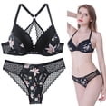 thumbnail image 3 of Conjunto de sujetador de espalda hermosa de gran tamaño Conjunto de ropa interior francesa de encaje sexy estampado para mujer, 3 of 5