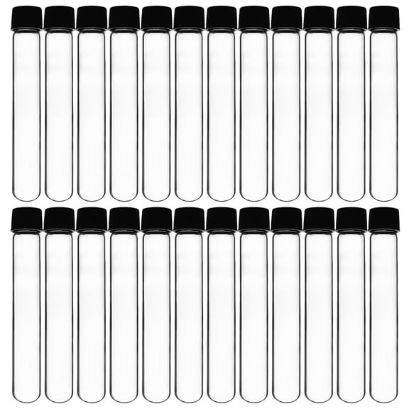 24PK Test Tubes, 25ml - Bakelite Screw Cap with Rubber Liner - Borosilicate 3.3 Glass - 5.9" x 0.7" - Round Bottom - Leak Proof - Eisco Labs
