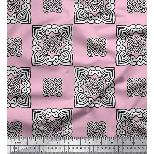 Soimoi Tissu Satin Modal Imprimé Floral au Mètre 42 Pouces de Large