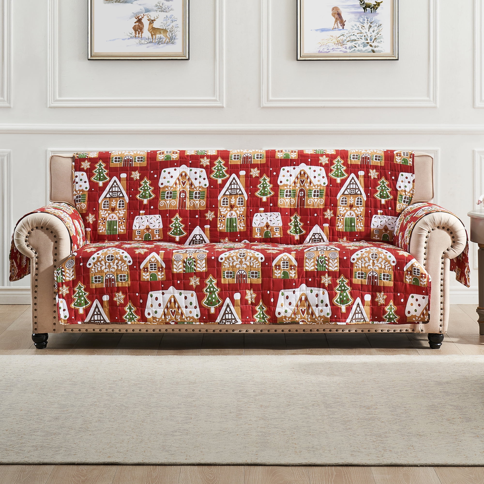 Greenland Home Fashions Gingerbread Lane Reversible Holiday Furniture Cover - Sofa Protector