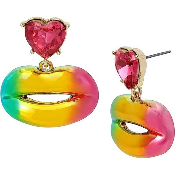 Betsey Johnson One Love Rainbow Lip Drop Earrings with Goldtone Metal - Women's Jewelry