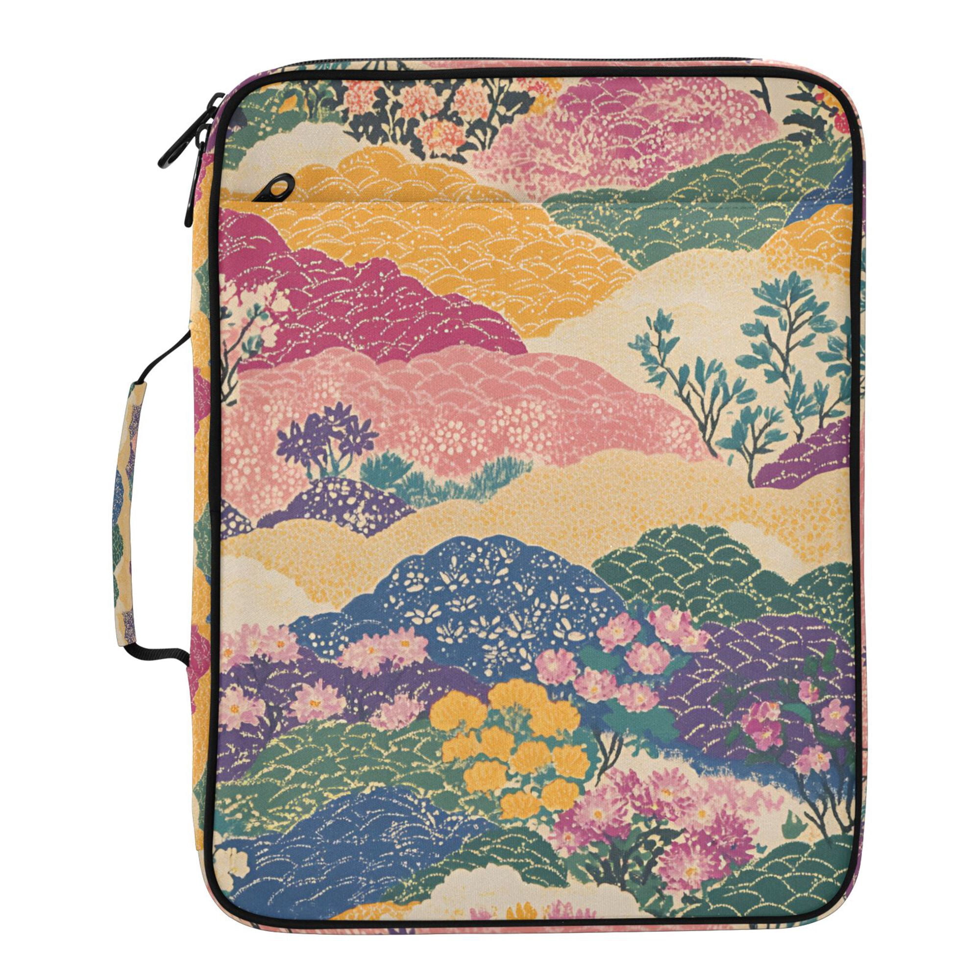 FORMRS Accordion File Folder A4 Size 7-Pocket Expanding Document Organizer Bag with 3 Ring Binder, Green Floral Wave