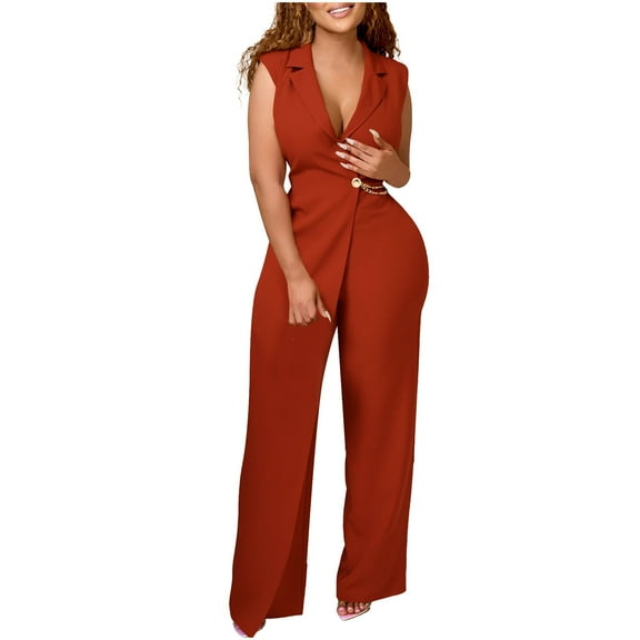 Levmjia Women Jumpsuit Summer Casual V Neck Sleeveless Wide Leg Romper with Pockets Comfortable Stretchy Polyester Plus Size for Travel Work Vacation Beach Outfit