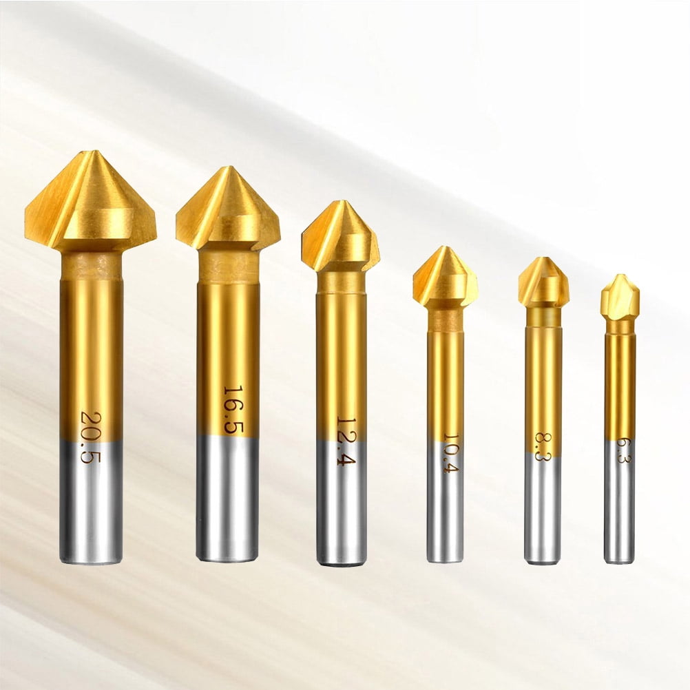 TEHAUX 6Pcs Countersink Chamfer Tool Set for Professional Design with Golden Finish
