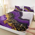 thumbnail image 3 of jejeloiu Marble Purple Gold Twin 3-Piece Reversible Abstract Fluid Stripe Sheet Set, 3 of 7