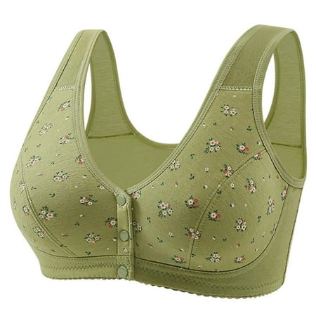 YEJIMAN Bras for Older Women Comfy Convenient Front Closure Bras Full Support No Underwire Bras  Green Plus Size Underwear For Women  Cotton Womens Underwear