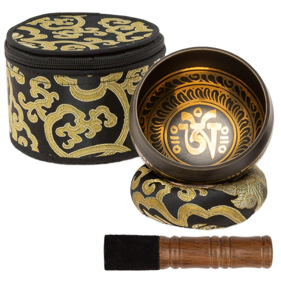 Juego de cuencos para cantar Wish Well, hechos a mano en Nepal, tibetanos, con funda
