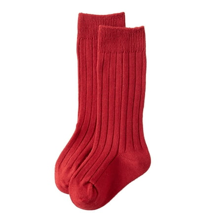 

Binpure Toddler Baby Medium Tube Socks Solid Color Ribbed Knit Knee High Socks Seamless Uniform Stockings