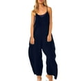 thumbnail image 2 of Wide Leg Solid Color Rompers,Women's Jumpsuit Casual Summer Bib Pants Bottons Romper With Button Pockets Less, 2 of 7