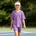 thumbnail image 5 of Iyufng Old Girls 2 Piece Outfits Summer Casual Sets Solid Color V-Neck Short Sleeve Top and Shorts 4-15 Years, 5 of 7