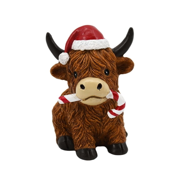 Highland Cow with Candy Cane Christmas Decoration, Brown, 4.3", by Holiday Time