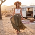 thumbnail image 5 of Womens Boho Linen Maxi Skirt Elastic High Waist Pleated A-Line Flowy Breathable Long Skirt for Summer Beach, Resort, Vacation and Party, 5 of 6