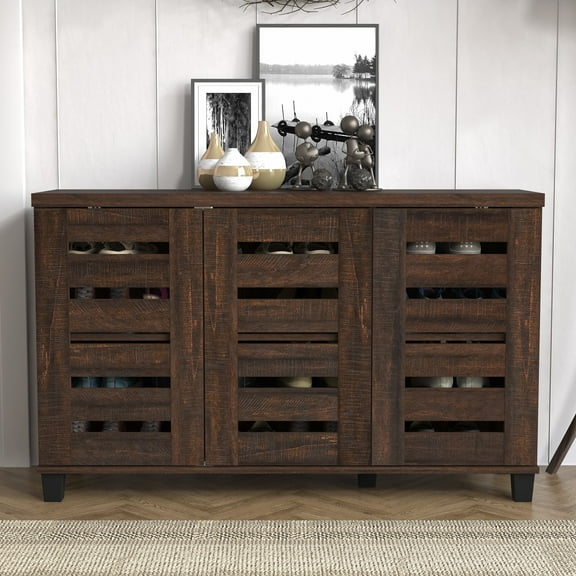 STYLIVIA Lismore 3 Door Shoe Cabinet, Dusty Walnut