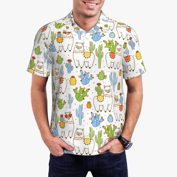 Balery Cactus Plants Camisa Polo de Hombre con Estampado, de Manga Corta y Tejido Medio, Camisa Tipo Golf Polo-Small