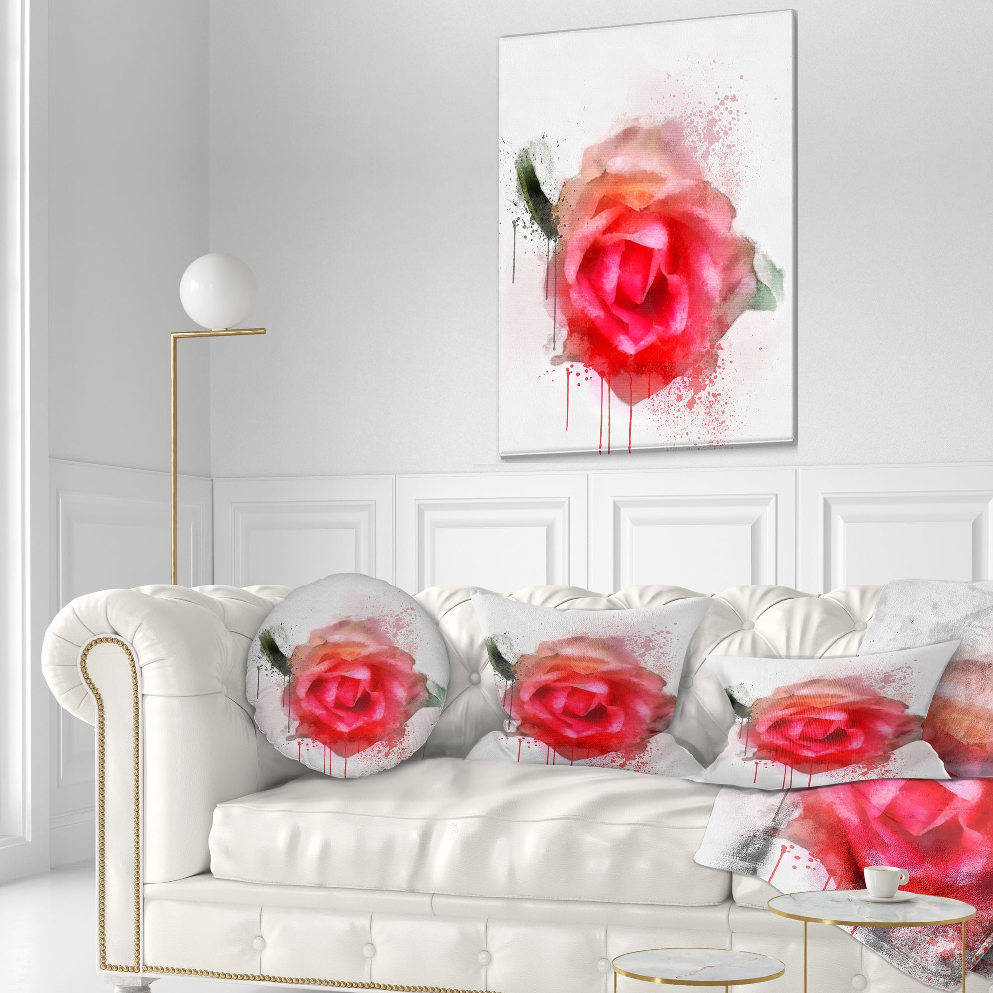 Designart Beautiful Red Rose Watercolor - Floral Throw Pillow - 12x20