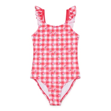 Wonder Nation Girls Strawberry Gingham One Piece Swimsuit, Sizes 4-16