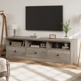 thumbnail image 3 of Juiluna TV Stand for 75 Inch TV, Mid-Century Modern Entertainment Center with Storage Drawer, 70" TV Console with Open Shelves, Wood Media Console TV Cabinet for Living Room, Gray, 3 of 8