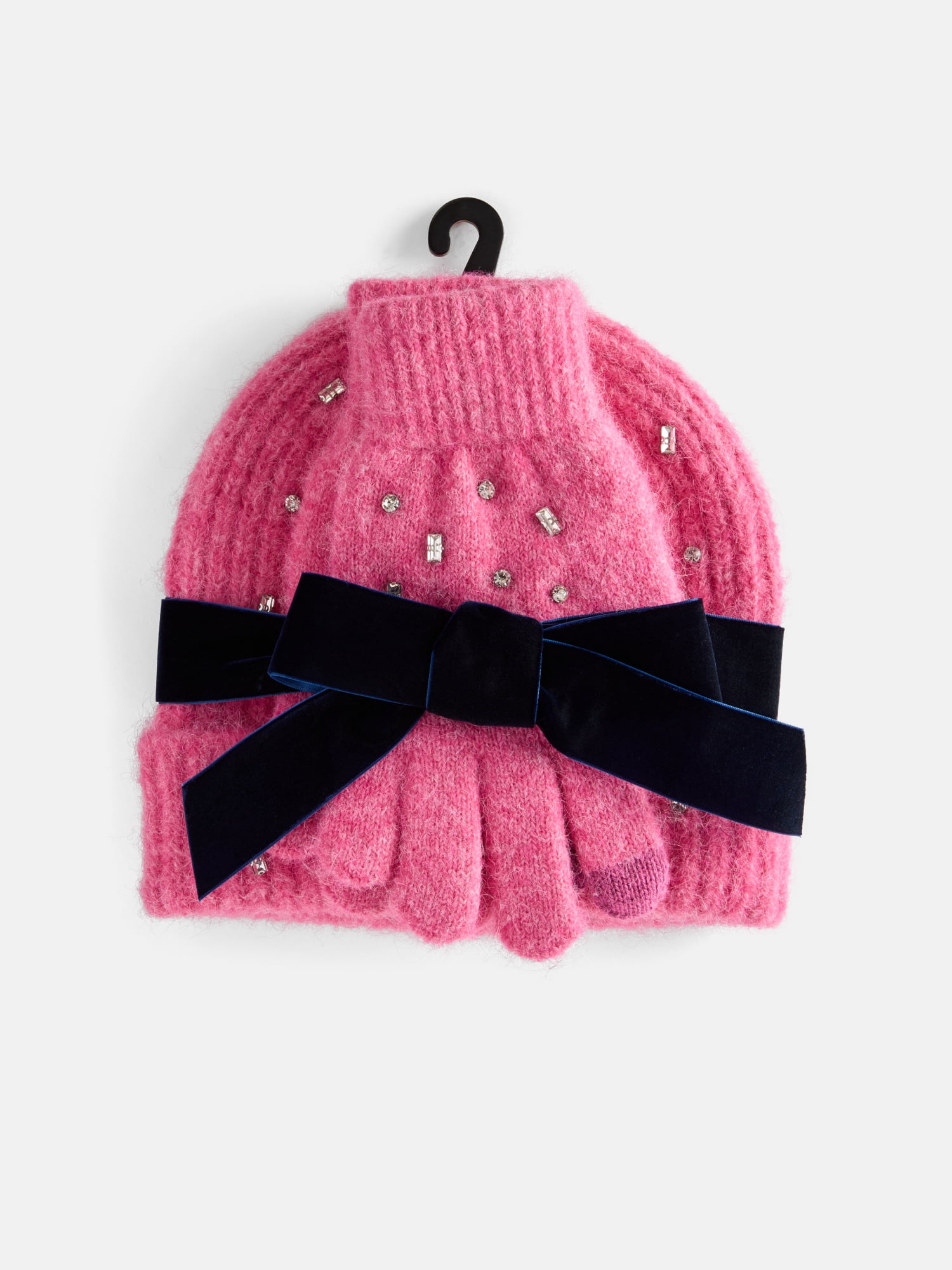 Free Assembly Women's Beanie Glove Set, Pink Cheer