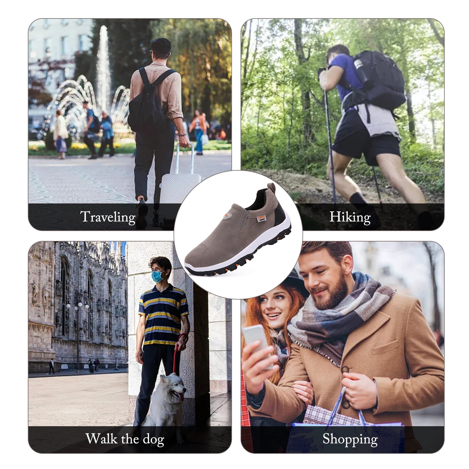 Mens Hiking Shoes Laceless Suede Breathable Slip Resistant Boots Lightweight Sneakers for Outdoor Activity Hiking Walking