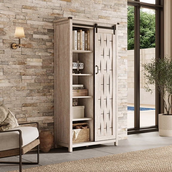 Farmhouse Bookcase with 5 Adjustable Shelves and Doors for Living Room or Home Office