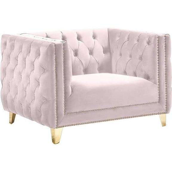 Maklaine Upholstery Contemporary Velvet and Iron Chair in Soft Pink