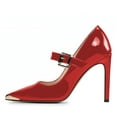 thumbnail image 2 of FSJ Women Sexy Pointed Toe Buckle Strappy Pumps Metal Studded Thin High Heels Formal Dress Work Shoes Size 16 Red, 2 of 5