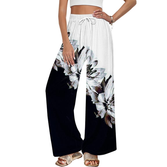 kaondbfi Dress Pants Women Petite High Waisted Wide Leg Summer Beach Vacation Women's Pants Casual Trousers
