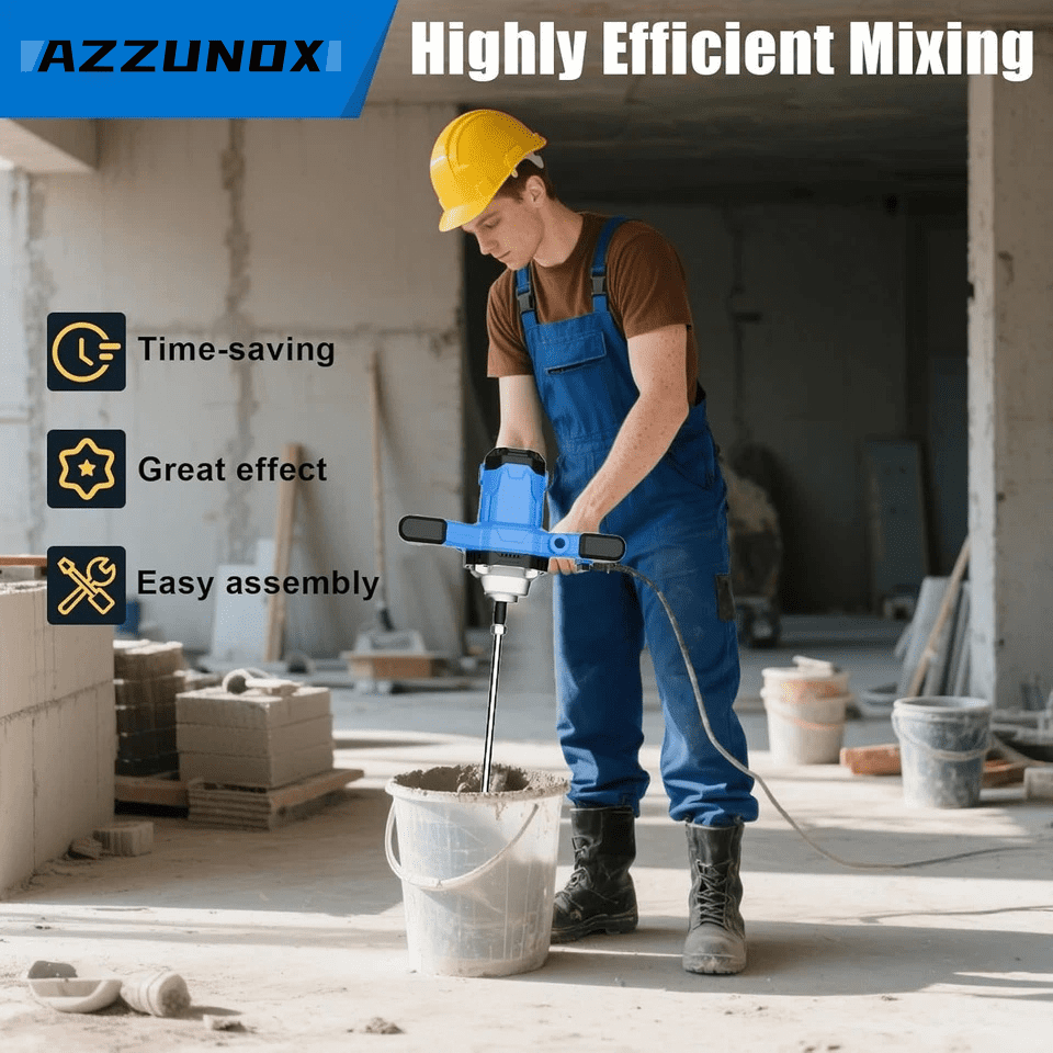 Azzunox Cement Mixer Electric Concrete Mixer Machine 110V Handheld Mud Mixer with 6 Adjustable Speed for Mixing Concrete, Cement, Mud, Mortar, Putty, Paint (Blue)
