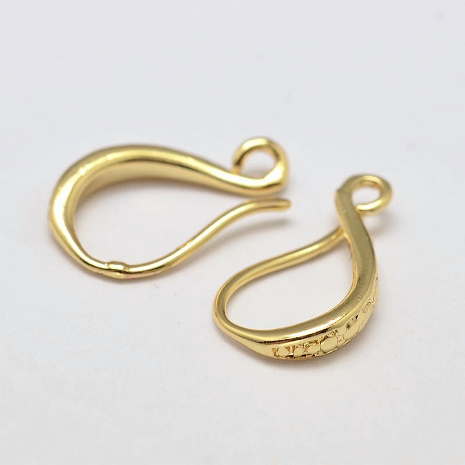 Brass Earring Hooks Ear Wire with Horizontal Loop Cadmium Free Nickel Free Lead Free Real 18K Gold Plated 15x9x2mm Hole: 1mm 18 Gauge