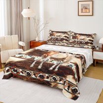 Castle Fairy Farmhouse Animal Horse Cow Print Twin Sheet Sets 3pcs for Teens Adults,Bohemian Western Aztec Twin Fitted Sheet Microfiber,Exotic Style Breathable Flat Sheet,Lightweight Room Decor