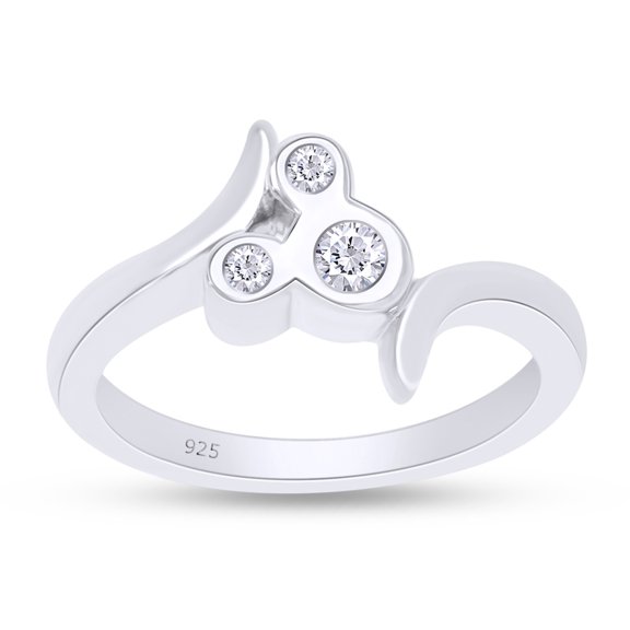 Cubic Zirconia pass Double Heart Ring in 14k White Gold Over Sterling Silver