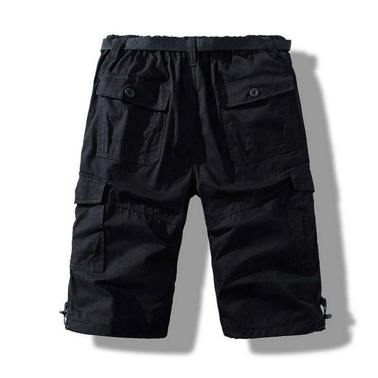 Mens Cargo Pants Drawstring Elastic Waist Relaxed Fit Short
