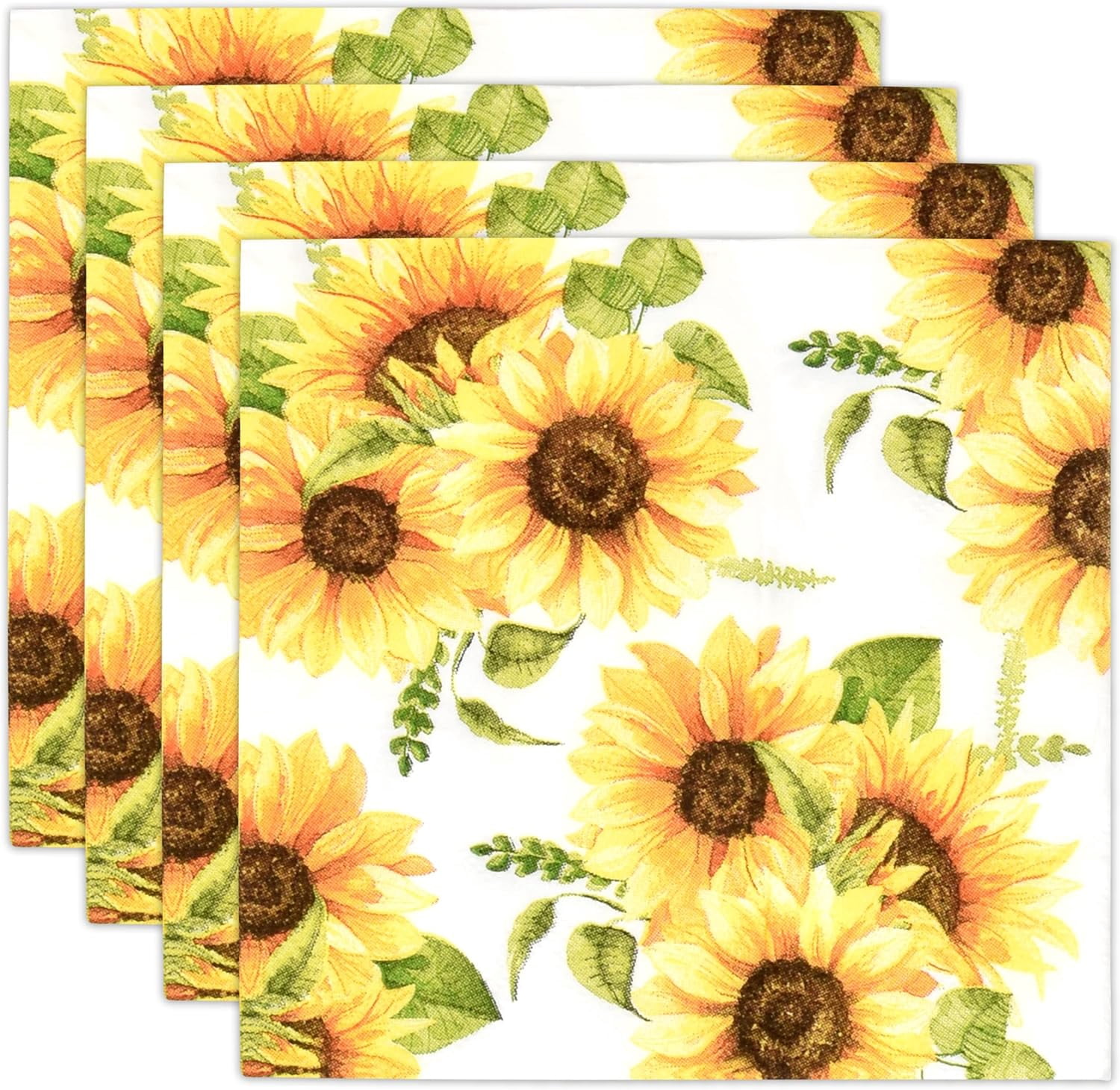 Gift Boutique 100 Floral Sunflower Cocktail Beverage Napkins Disposable Paper Spring Yellow Sunflowers Dessert Napkin for Spring Flower Wedding Holiday Bridal & Baby Shower Tableware Party Supplies