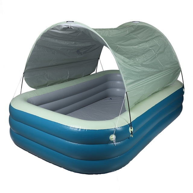 Inflatable Pool for Adults and Kids, PVC Full Sized Inflatable Swimming Pool with Canopy, Portable Blow Up Pool Summer Playground with Water Slide for Garden Backyard Outdoor