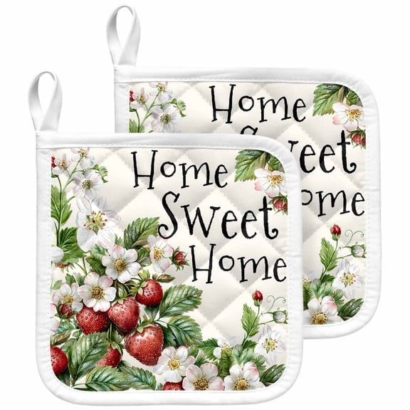 Strawberry Pot Holders for Kitchen Heatproof Potholder, 2 Pack Summer Fruits Spring Floral Botanical Hot Pads Multipurpose Oven Pads Cloth Potholders Trivet for Cooking and Baking