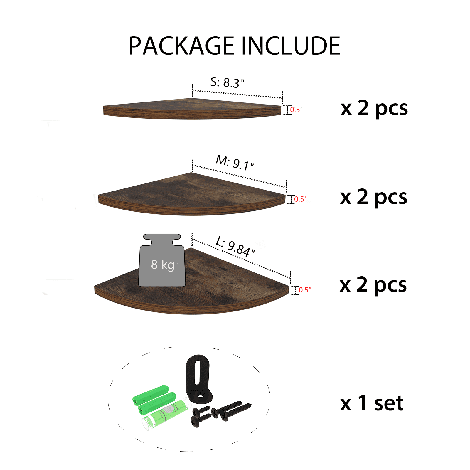 Wall Mount Floating Corner Shelf Set of 6, Minimalist Wood Shelves for Bedroom, Living Room, Bathroom