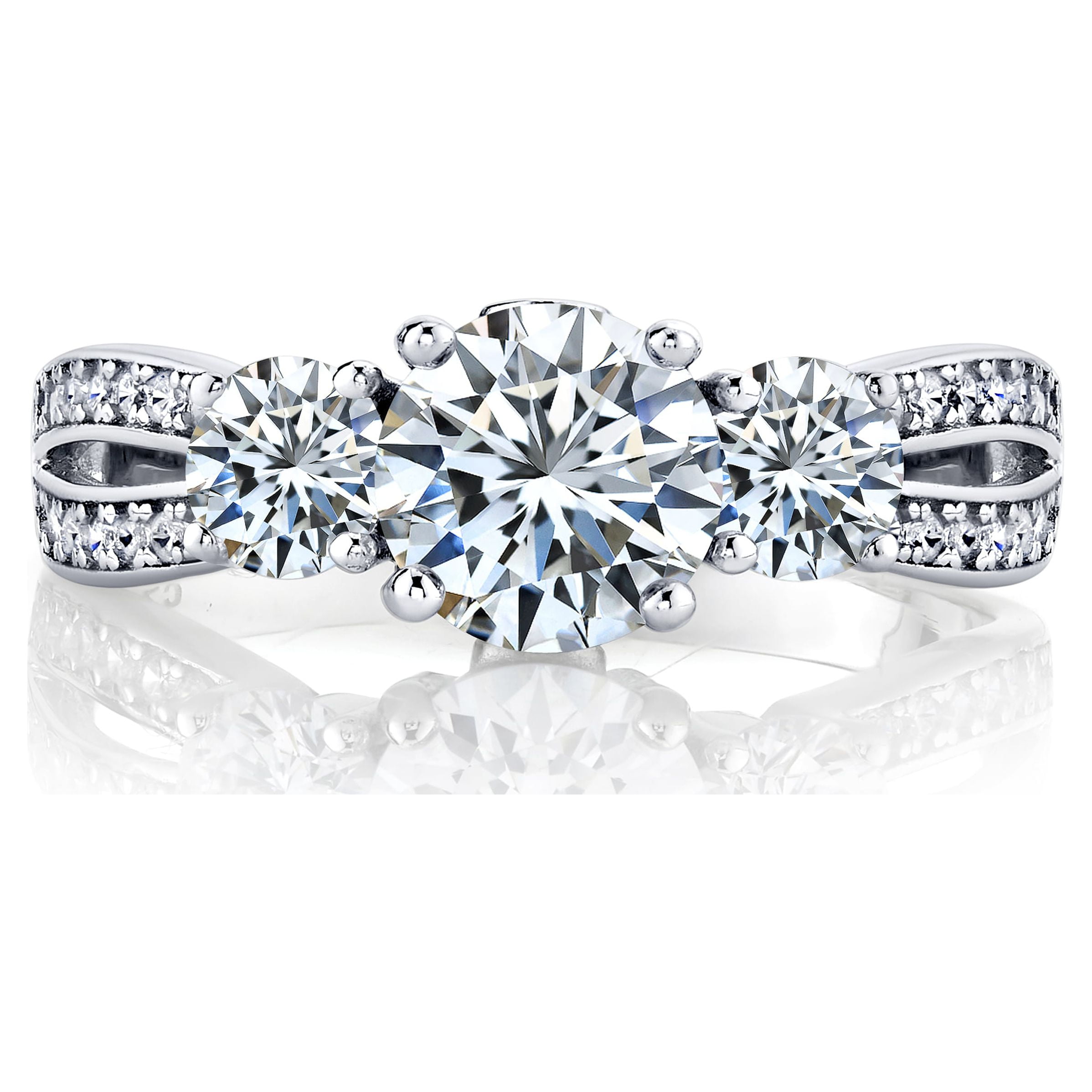 Metal Masters Womens 1.50Ct. Wedding Engagement Ring Sterling Silver 925 Past Present Future Cubic Zirconia