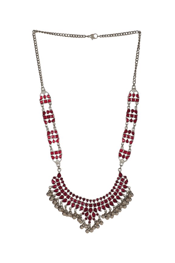 Bollywood Traditional Indian/Bohemian Style Afgani Oxidized Silver Boho Gypsy Tribal Handmade Red Meenakari Jewelry Necklace Set for Women