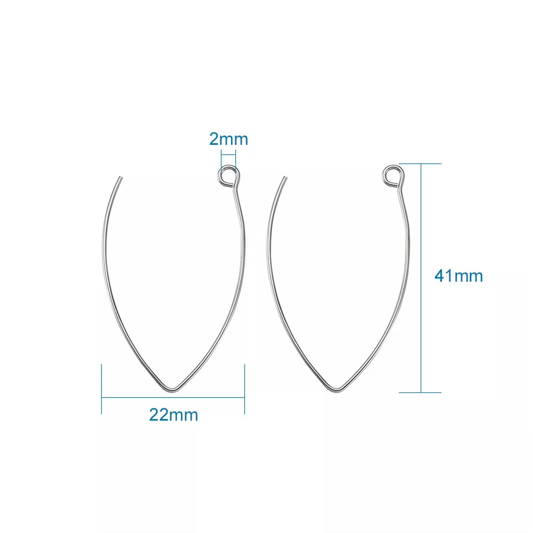 U8MO 200x 304 Stainless Steel Big Earring Hooks Smooth Dangle Earwire Loop Hoops 41mm
