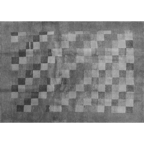 Ahgly Company Indoor Rectangle Checkered Gray Modern Area Rugs, 5' x 7'