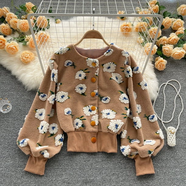 Women Coat Cardigan Single-breasted Long Sleeves Flower Elegant Keep Warm Elastic Cuff Vintage Style Winter Coat Female Walmart.com