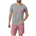 thumbnail image 1 of Mangas de Mano para los Hombres Raya Casual Casa Ropa de Dormir Manga Corta Cuello Redondo Y Pantalones Cortos Conjunto, Algodón Poliéster Salón Desgaste, 1 of 7