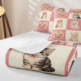 thumbnail image 4 of Homewish Cartoon Cat Animals Checkered Quilt King,Pink Flowers King Coverlet Set,3-Piece, 4 of 7