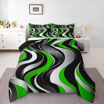 Manfei Green Stripes Adult Bedding Comforter Set, Abstract Ombre Twin Comforter Sets, Chic Geometric Artwork Reversible Bedding Set, Breathable Home Decor, 2pcs