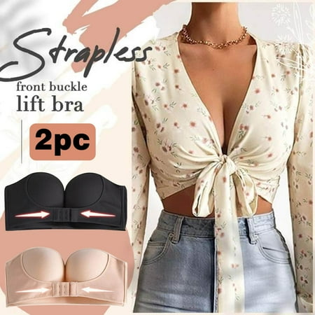 

〖Roliyen〗Bras For Women Wome 2Pc Strapless Non-Slip Adjustment Rimless Dress Bra