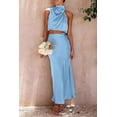 thumbnail image 7 of PRETTYGARDEN Women's 2 Piece Satin Outfits Summer Sleeveless Mock Neck Crop Tops and Long Skirt Dress Sets, 7 of 7