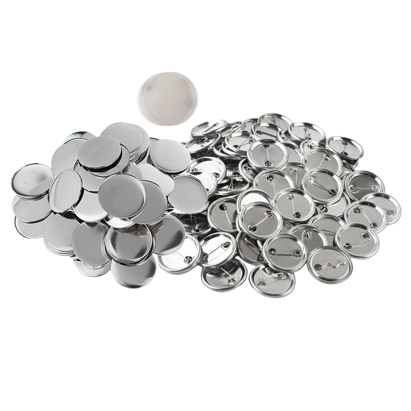 Tachiuwa 100 Pieces Blank Button Making Supplies Round Button Parts Including Metal Shells Back Cover for Button Maker Machine