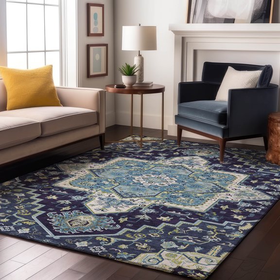 Addison Rugs Mayfield Premium Machine Washable Traditional Oriental Navy Rectangle Rug, 9' x 12'